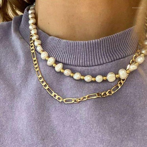 

2021 Simple freshwater pearl Choker necklace female Gold Color Chain Short Necklace bijoux femme1, Golden;silver