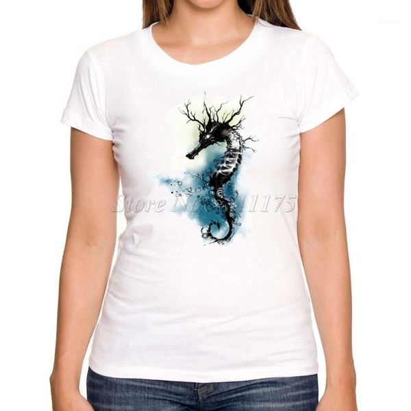 

2020 summer women novelty t shirt fashion ink seahorse design tee shirts1, White