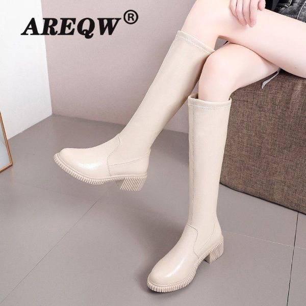 

boots women chunky platform long thick sole height increasing pu leather female winter knee high botas1, Black