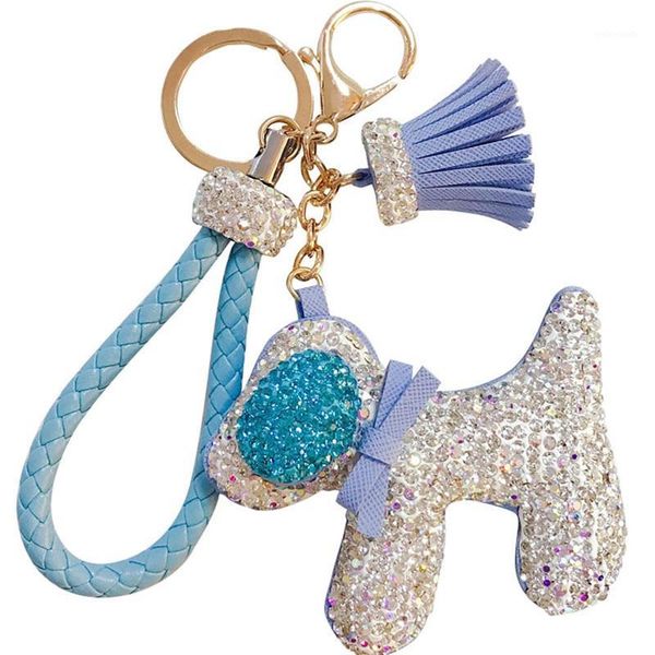 

2020 new fashion cute leather colored crystal dog keychain cute puppy doll pair key chain drawstring gift keyrings1, Silver