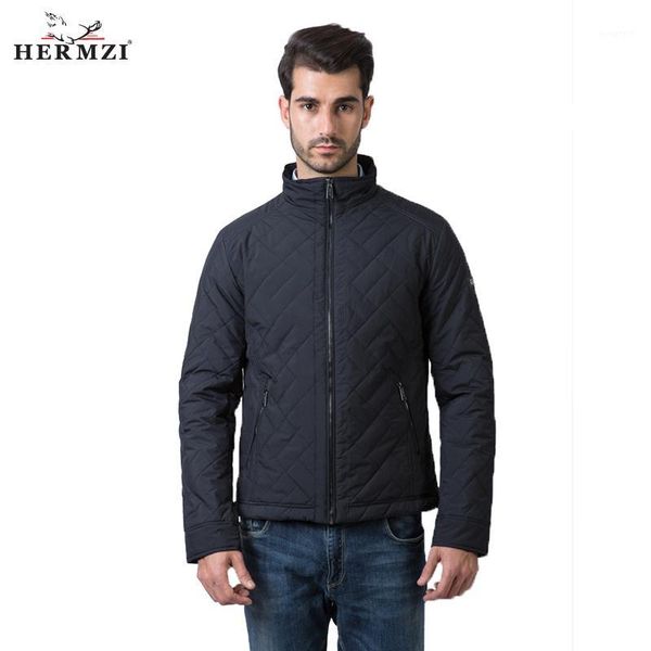 

hermzi 2019 new men jacket autumn jackets coat fashion padded jacket stand collar european size 4xl dark blue, Tan;black
