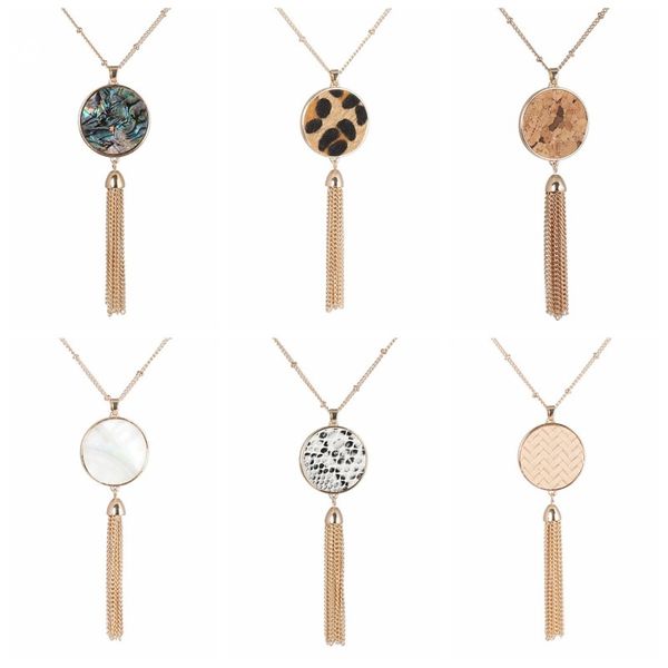 

occident popular shell leather pendant sweater necklace long tassel chain necklaces, Silver