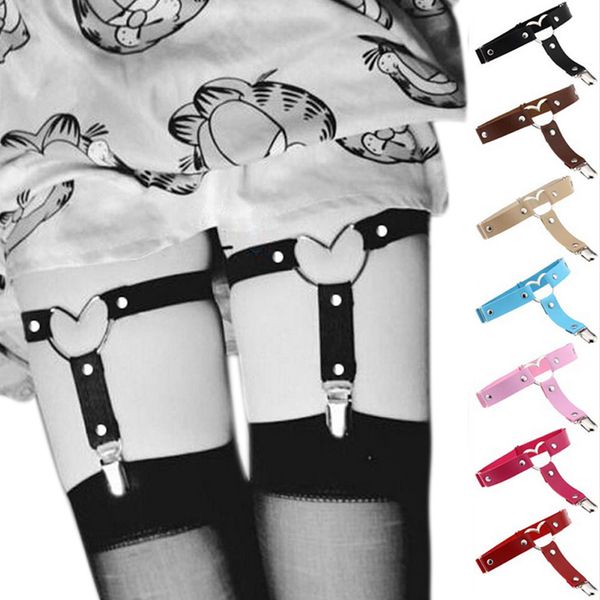 

women studded love heart leg rivet punk goth harajuku handmade belt ring garters gift -mx8, Black;white