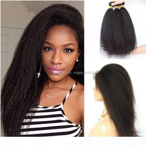

kinky straight 360 lace frontal closure with bundles big yaki human hair peruvian virgin hair wave with 360 lace frontal 22.5*4*2, Black;brown