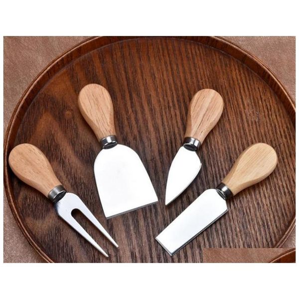 

4pcs/set cheese useful tools set oak handle knife fork shovel kit graters for cutting baking chesse jlljkw xhlight
