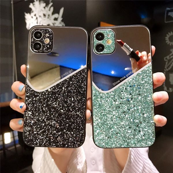 

luxury geometry glitter phone cover cases for iphone 12 mini 12 11 pro xs max x xr 7 8 plus makeup mirror back case coque capa