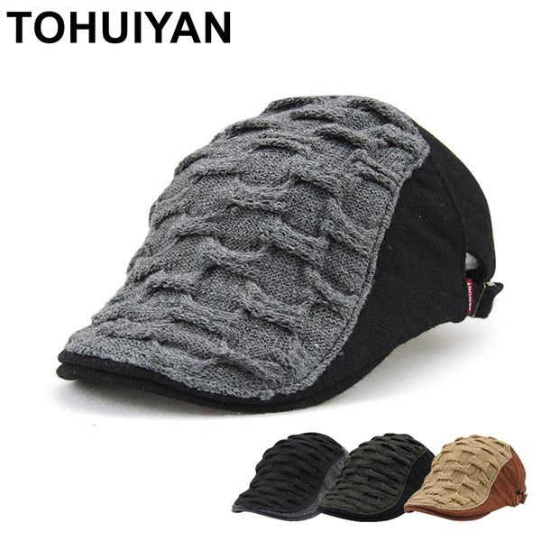 

tohuiyan autumn winter men hat knitted wool newsboy cap hat classic warm beret hats british gentleman boinas flat caps for male 201216, Blue;gray