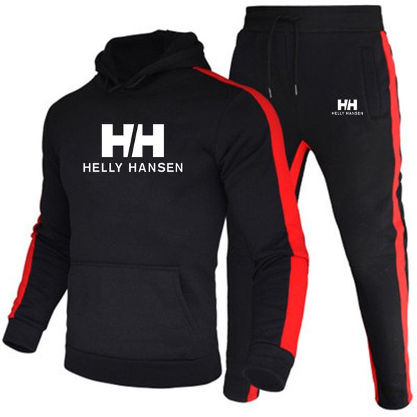 

helly hansen-mannen hoodies training suit sweatshirt fleece hoodie + sweat broek jogging homme trui sporting pack, Black;blue
