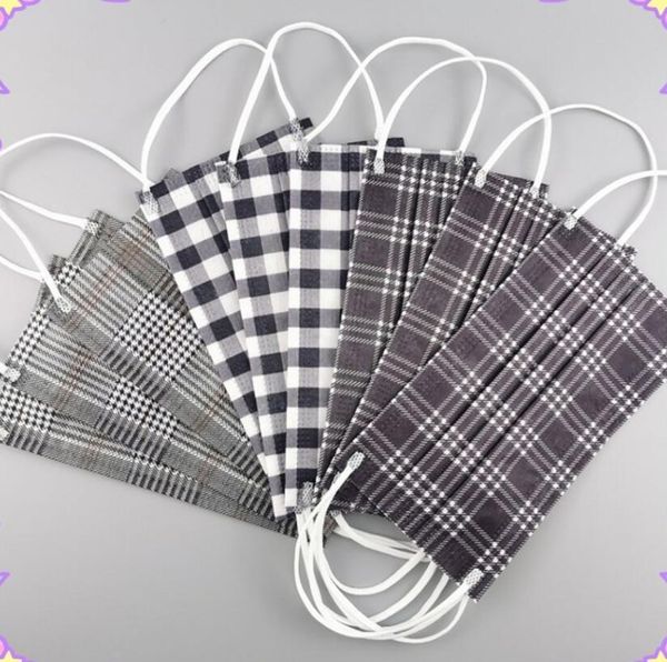 

luxury 3 layer 95% filtration efficiency print gray grid pattern disposable face masks dustproof prevention influenza face mouth mask