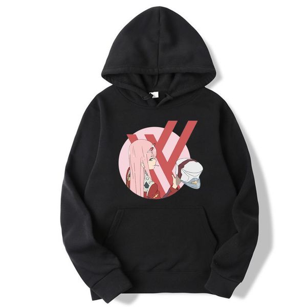 

new fashion anime darling in the franxx zero two print hoodie long sleeve hipster cosplay, Black