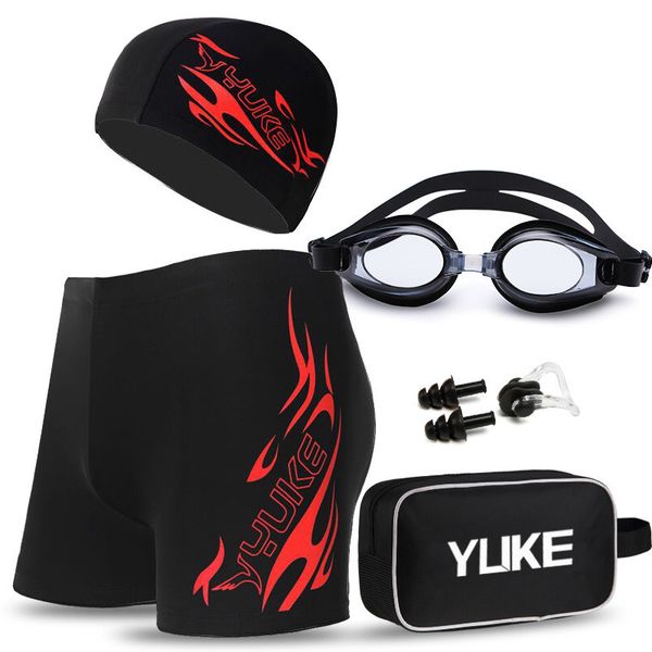 

2021 men swimsuit boy trunks mens swim briefs fashion printed bathing suit anti fog swimming goggles earplugs style eleven, Black