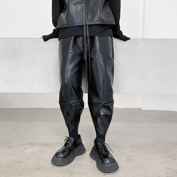 

2020 new autumn winter dark line men loose snake skin trousers1, Black
