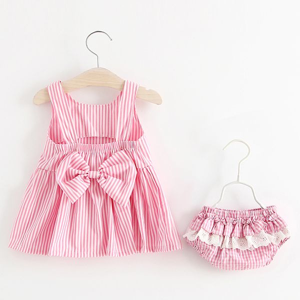 

baby clothing sets 2020 girls cute summer sleeveless dress girl sets short pants+dress set stripe patten for baby 6- lj201223, Red;yellow