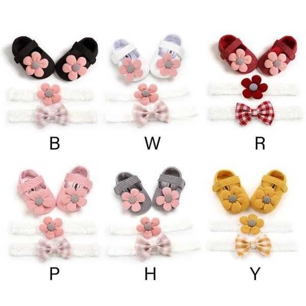 

first walkers baby shoes girl breathable floral print anti-slip casual walking shoe toddler soft soled shoes+2 headband 3 suit