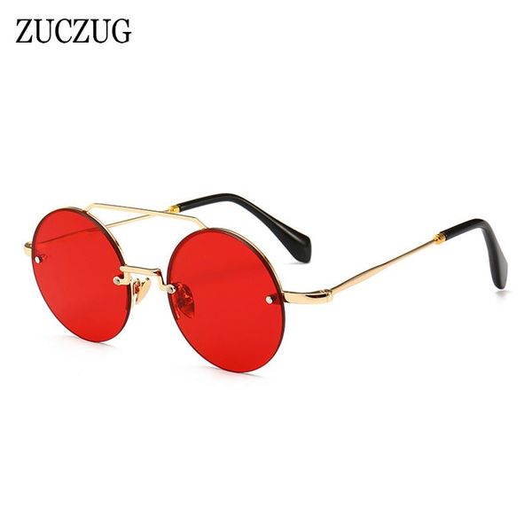 

sunglasses zuczug vintage round women brand designer semi-rimless metal frame red lens sun glasses for, White;black