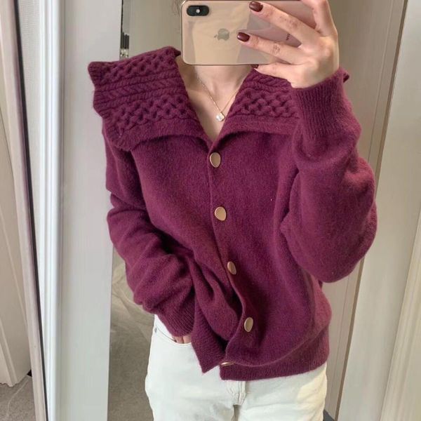 

2020 christmas and spring festival women's knitted cardigan wear autumn and winter doll collar long sleeve loose sweet, White