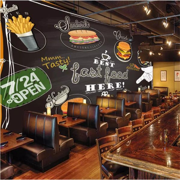 

wallpapers european pizza dessert shop colorful graffiti black background mural for fastfood restaurant living room home decor