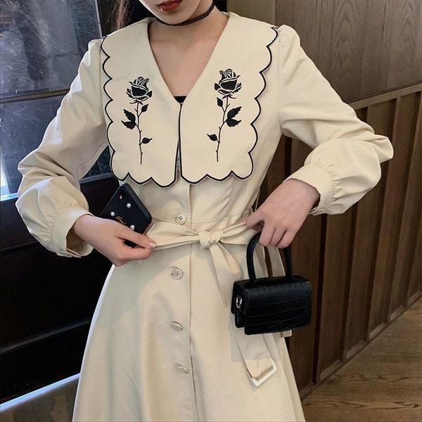 

korean one-piece dress french rose embroidery v-neck blazer dress women slim elegant party dress 2021 women fashion clothing new, Black;gray