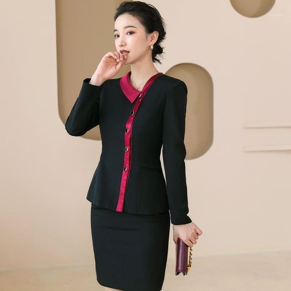 

blazer skirt set suit women elegant l overalls autumn spring business jacket two piece skirt faldas formales uniform1, White