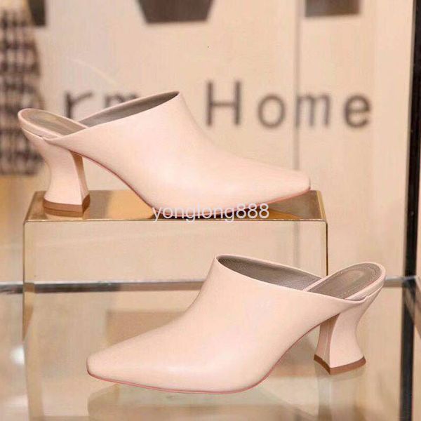 

slippers summer style thick heel high-heeled baotou british sandals women go out with pointed heads and wear lazy muller shoes, Black