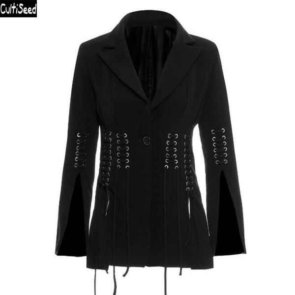

cultiseed women blazer coat female new fashion lacing up bandage suit jacket coats slim office work party formal blazer coats, Black;brown