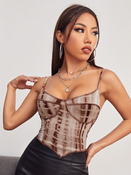 

tie dye stitch detail asymmetrical hem cami p8ji#, White