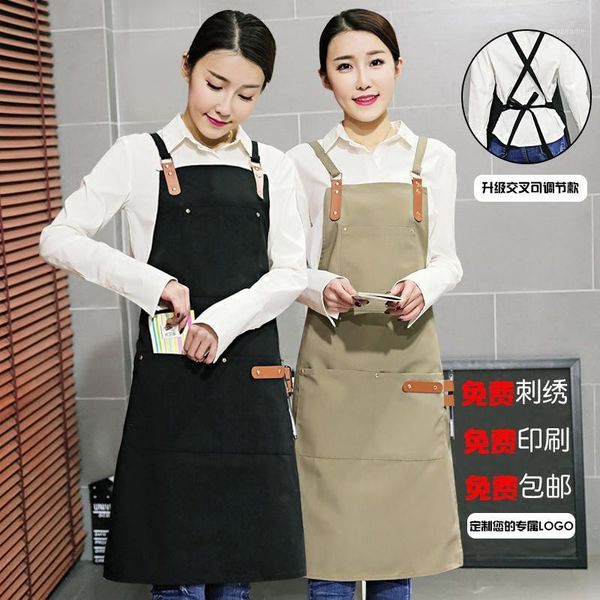 

aprons korean fashion denim apron custom logo restaurant coffee shop home roaster men and women overalls1