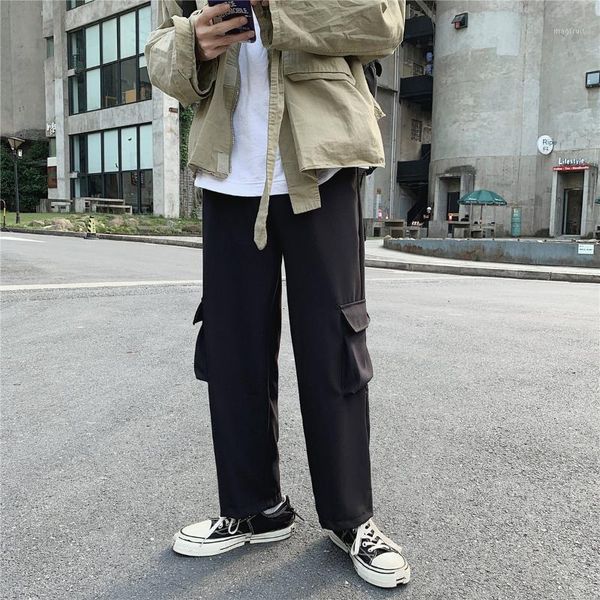 

japanese autumn thin ins overalls korean style fall feeling wide leg casual pants fashion loose straight ankle-length pants men1, White;black