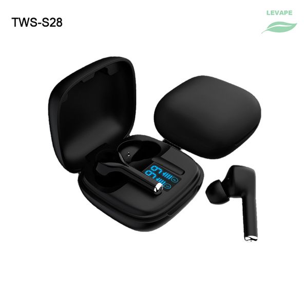 

tws wireless bluetooth v5.1 waterproof headset s28 led display 250mah charging case mini sports headset