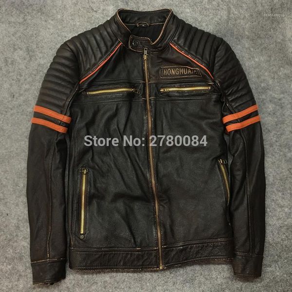 

factory cowhide leather jackets for man genuine leather motorecycle jacket punk short male real animal coat spring1, Black
