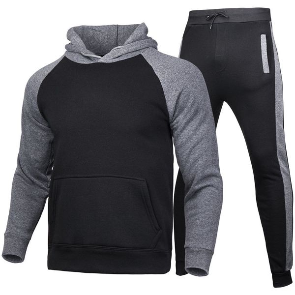 

pullover mens designer tracksuits patchwork hoodie long pants two piece set for men casual homme suits, Gray