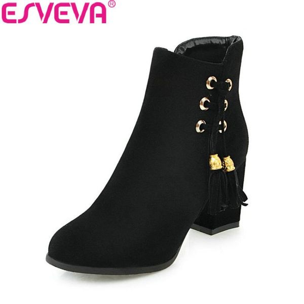 

boots esveva 2021 women appointment out door warm fur sweet style ankle round toe square high heel ladies size 34-43, Black
