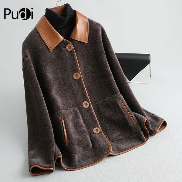 

pudi women's winter real wool fur coat girl warm jacket coats lady sheep fur jackets over size parkas a792551, Black