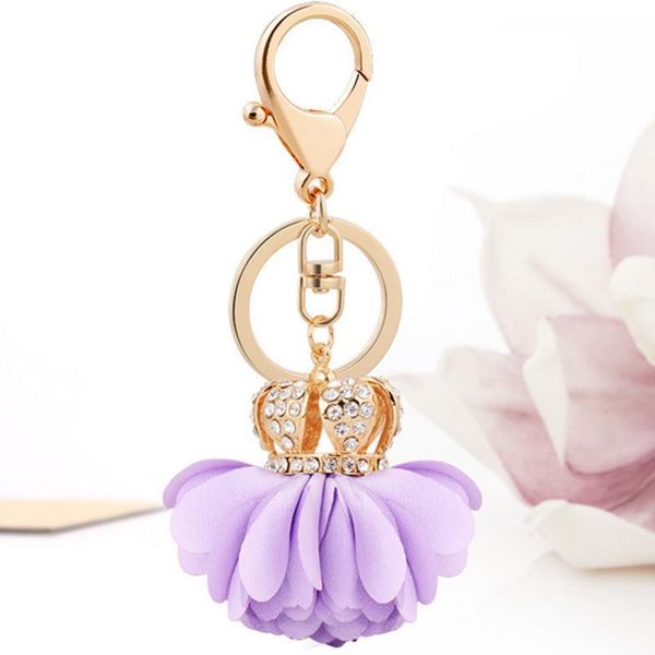 

camellia daisy crown keychain bag pendant bag holder crytals strass women bag flower charm key chain buckle key ring ch901 h sqczsl, Silver
