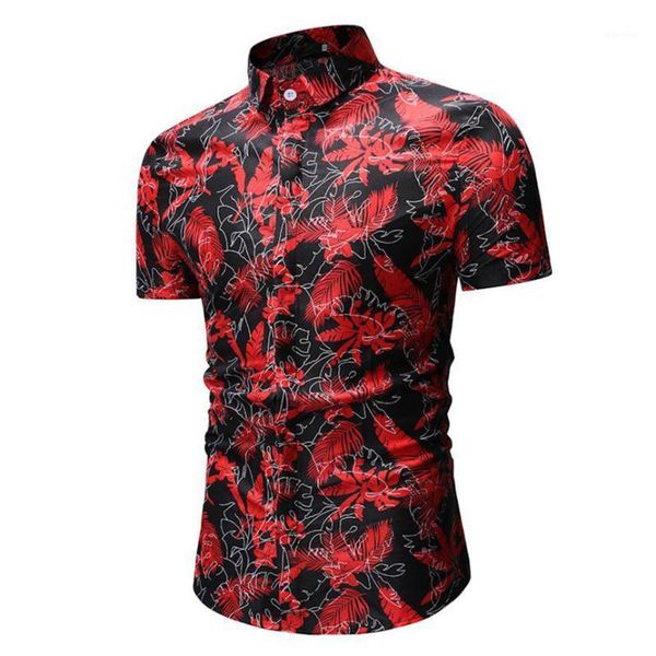 

2019 mens shirt new fashion summer casual men's new style print turn-down collar slim fit short sleeve shirt 401, White;black