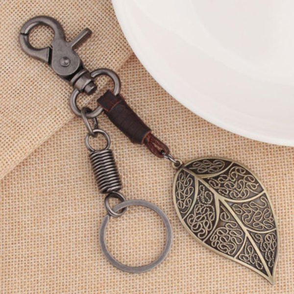 

automotive interior accesories cowhide leaf keychain vintage pendant for car1, Silver