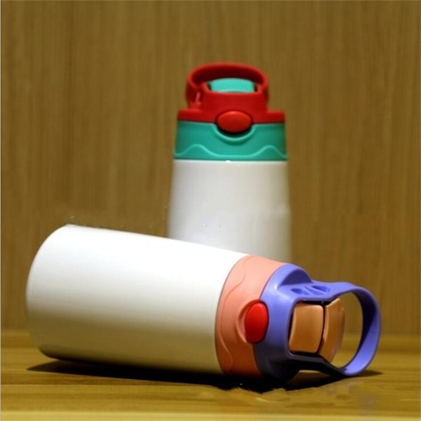 

new}12oz sippy cup 350ml sublimation children water bottle with straw lid portable stainless steel drinking tumbler 6colors sea shiiping