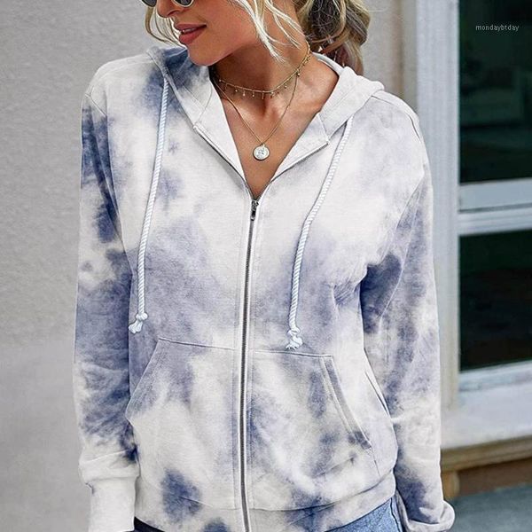 

2021 new winter womens hoodies camouflage women zipper hooded tie-dye print long sleeve hooded drawstring sweatshirt coat1, Black