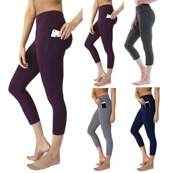 

brand new women yoga pants high waist sports solid pants print fitness gym long stretch trousers pocket autumn fashion 20201, White;red