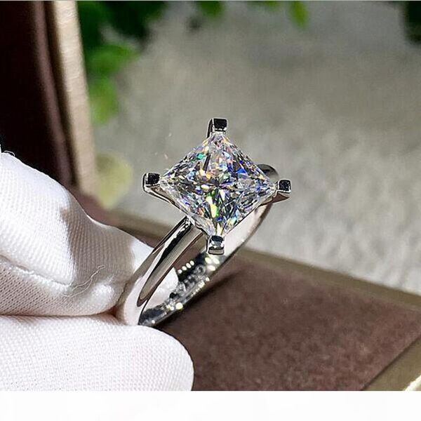

k choucong clssical four claw jewelry real 100 %925 sterling silver princess cut white z solitaire promise weddiing engagement band, Slivery;golden