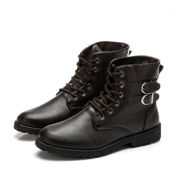 

boots vogue fashion men pu leather lace-up shoes male vintage british motorcycle autumn casual shoes1, Black