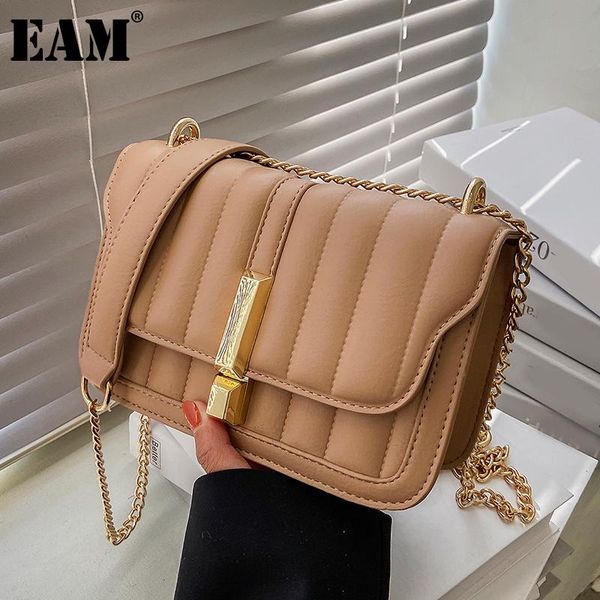 

shoulder bags [eam] women elegant brief chains pu leather flap personality all-match crossbody bag fashion tide 2021 18a1351