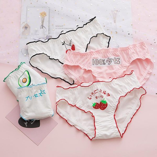 

women's panties japanese fruit print with wood ears girl kawayi briefs student breathable sweet strawberry cotton panties1, Black;pink