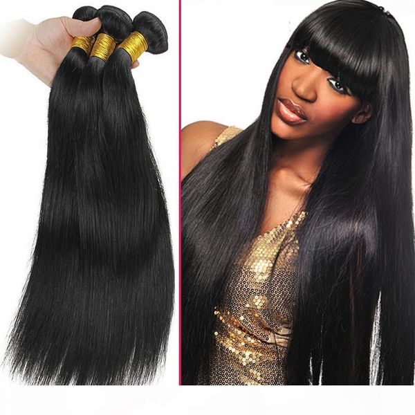 

7a brazilian virgin hair straight 3 bundles brazilian straight hair brazilian virgin huamn hair weave bundles, Black