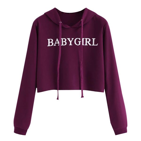 

letter print long sleeve letter printed hoodie sweatshirt jumper drawstring pullover blouse short autumn spring sweat shirt, Black