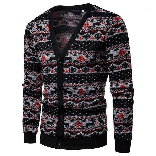 

christmas sweater men winter casual wool elk printed long sleeve matching pull homme cardigan pullover men casaco masculino1, White;black