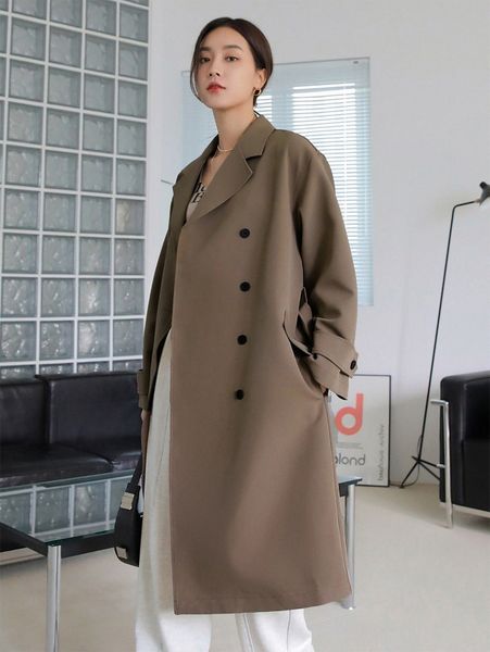 

dazy drop shoulder double breasted belted trench coat n9mo#, Tan;black