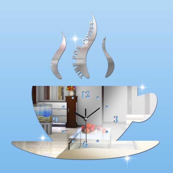 

wall clocks 3d diy mirror coffee clock home decor modern design acrylic cup living room time for