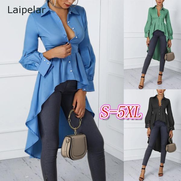 

women's casual shirt large size pure color irregular cardigan shirt fashion office elegant workwear long hem plus size s-5xl1, White