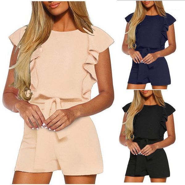 

jumpsuit shorts romper women summer backless short jumpsuit black ruffles sashes overalls beach coveralls female frock belt1, Black;white